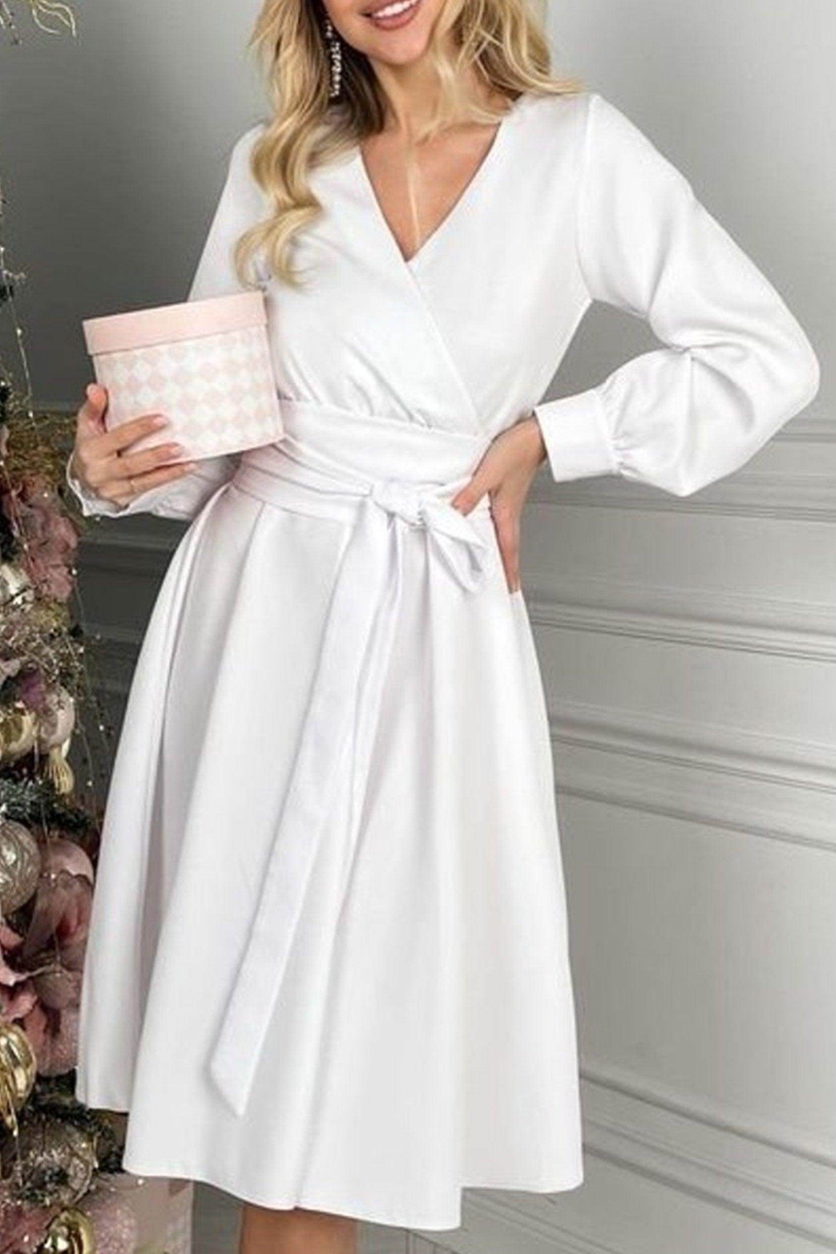 A-Line Knee Length Twisted Silk Fabric Dress CG0152 - COCOMELODY